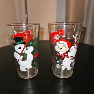 2011 FAMILY GUY DRINK GLASSES SET OF TWO 16 OZ PINT CHRISTMAS HOLIDAY